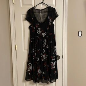 Black dress with skulls and flowers. Lace top. Torrid
